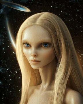 Beautiful Pleiadian Nordic Extraterrestrial Humanoid Alien with Blonde Hair and Blue Eyes