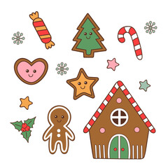 set of isolated gingerbread, candy