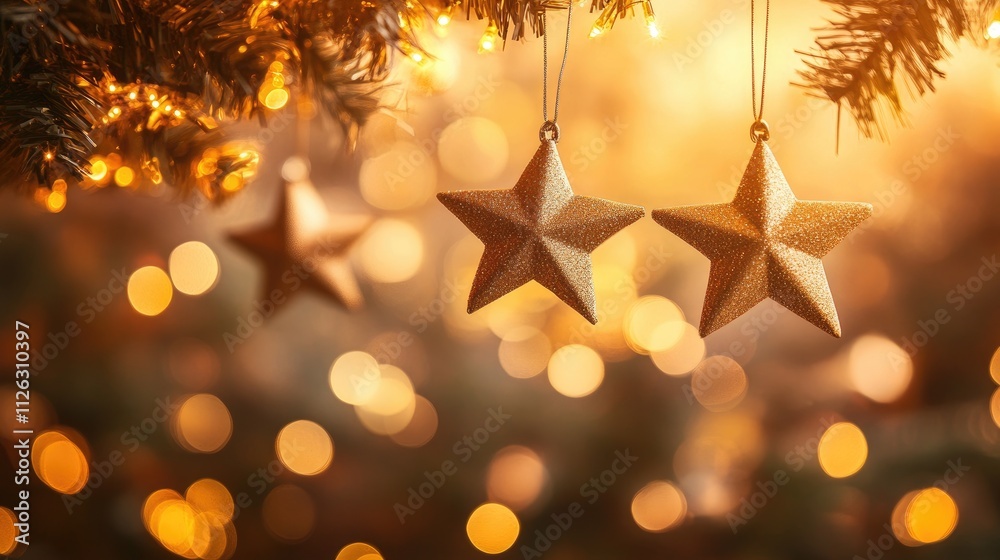 Poster golden falling stars streak through the sky, with shimmering bokeh lights blending seamlessly into a