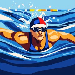 A male swimmer with a blue and red cap glides through turquoise water, showcasing determination and strength.