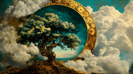 Surreal Tree in Mechanical Clockwork Portal