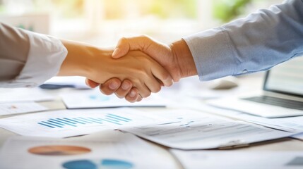 Business handshake signifying agreement.