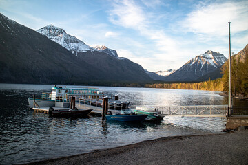 Lake McDonald Lake at sunset time at Glacier national park, Montana, USA.