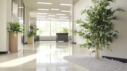 Serene Modern Office Environment with Lush Greenery
