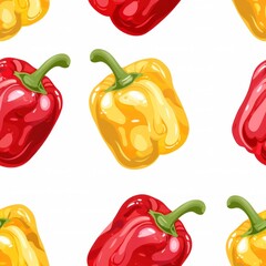 illustration red and yellow sweet peppers Isolated on white background seamless pattern flat lay
