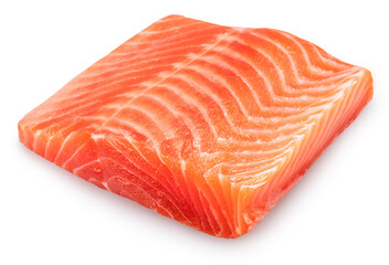 Fresh salmon fillet or cut of salmon isolated on white background.