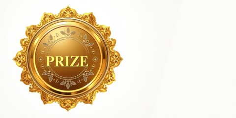 Shiny golden prize emblem design with intricate detailing, perfect for awards and recognition, recognition, intricate