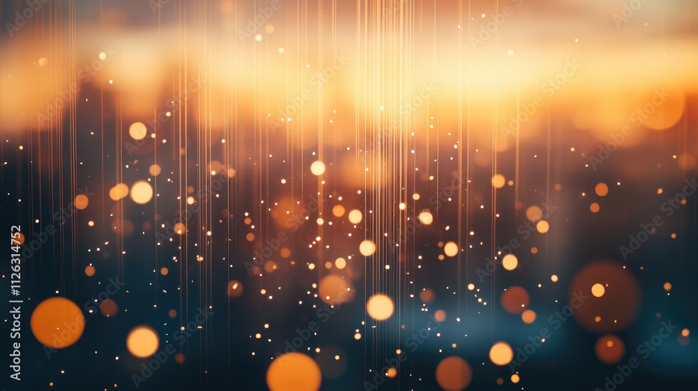 Poster radiant golden falling stars streak across the sky, with sparkling bokeh lights blending into a warm