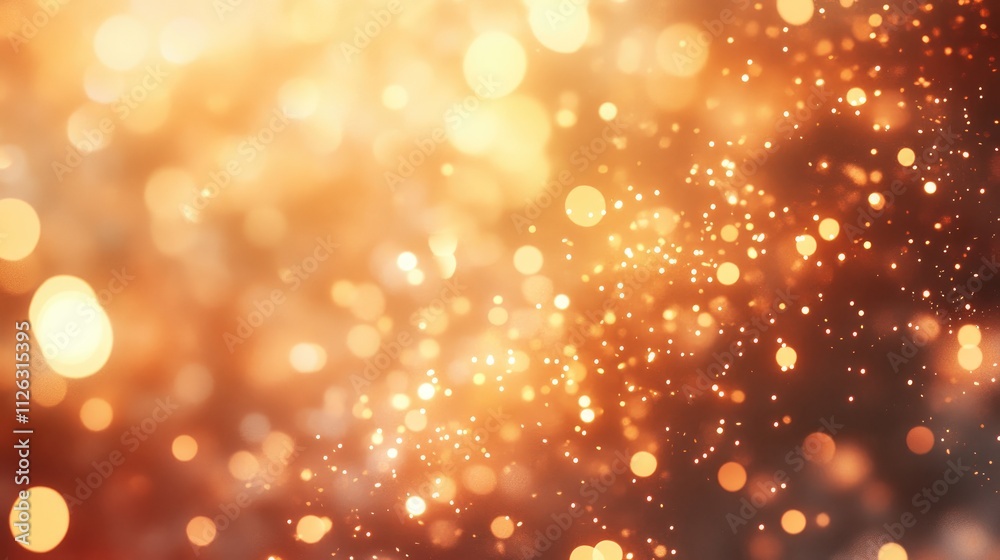 Poster radiant golden stars fall from the sky, merging with sparkling bokeh lights, set against a soft, war