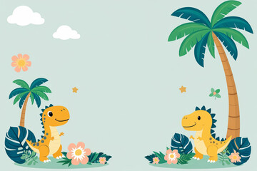 Birthday dinosaur theme invitation card template background for kids. AI generated