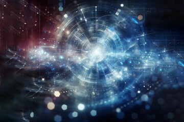 Obraz premium Futuristic technology abstract background with lines for network, big data, data center, server, internet, speed. Abstract neon lights in a digital technology tunnel.