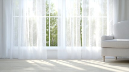 Luxurious sunroom adorned with light voile curtains, basking in bright, natural sunlight.