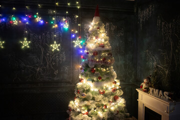 beautiful Christmas tree and holiday lights