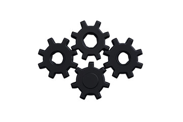 Obraz premium A group of four black gears arranged together, showcasing their interlocking design and mechanical structure.