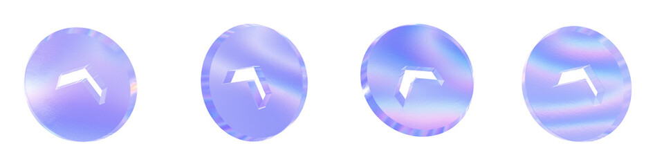 Set of 4 3d glass round arrow shape with aberration effect isolated on a transparent background. Blue tone. 3d transparent elements for graphic design.