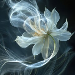Ethereal smoky white flower, abstract art.