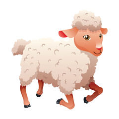 Small cartoon sheep. Lamb flat vector illustration. Funny baby sheep with curly wool. Farm animal art isolated on white background