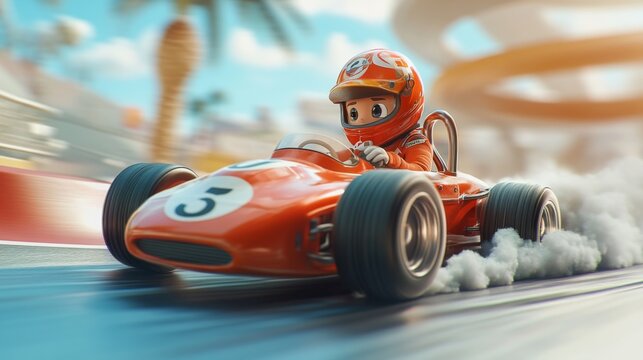 A Determined cartoon racer speeding car