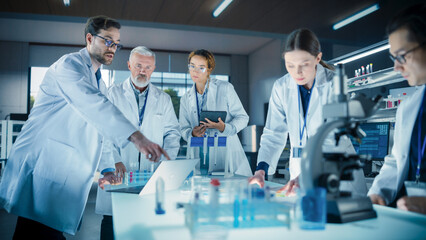 Modern Medicine Research Laboratory: Diverse Team of Smart Young Scientists Conducting an...