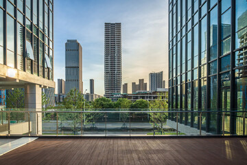 Serene Urban Landscape: A Modern City Skyline at Dusk