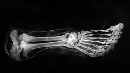 Naklejka premium Detailed X-Ray Image of Human Foot and Ankle Bones on Black Background