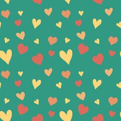 Illustration of a seamless heart pattern in a cute style on a bright colored background, like love during Valentine's Day.