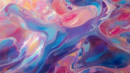 Obraz premium Pink blue and yellow translucent liquid swirls against a light blue background.