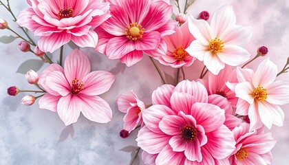 flowers background featuring vibrant blooms in a watercolor style with delicate leaves and soft pastel tones