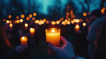 Hand holding candlelight vigil at night. (1)