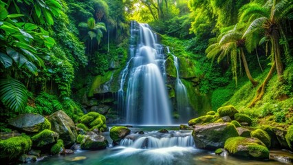 Fototapeta premium Annandale Falls Grenada Macro Photography: Stunning Water Detail, Caribbean Nature, Lush Greenery, Cascading Water, Tropical Waterfall