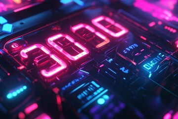 Obraz premium Digital Timepiece illustration: Futuristic Clock Design Background Wallpaper 3d