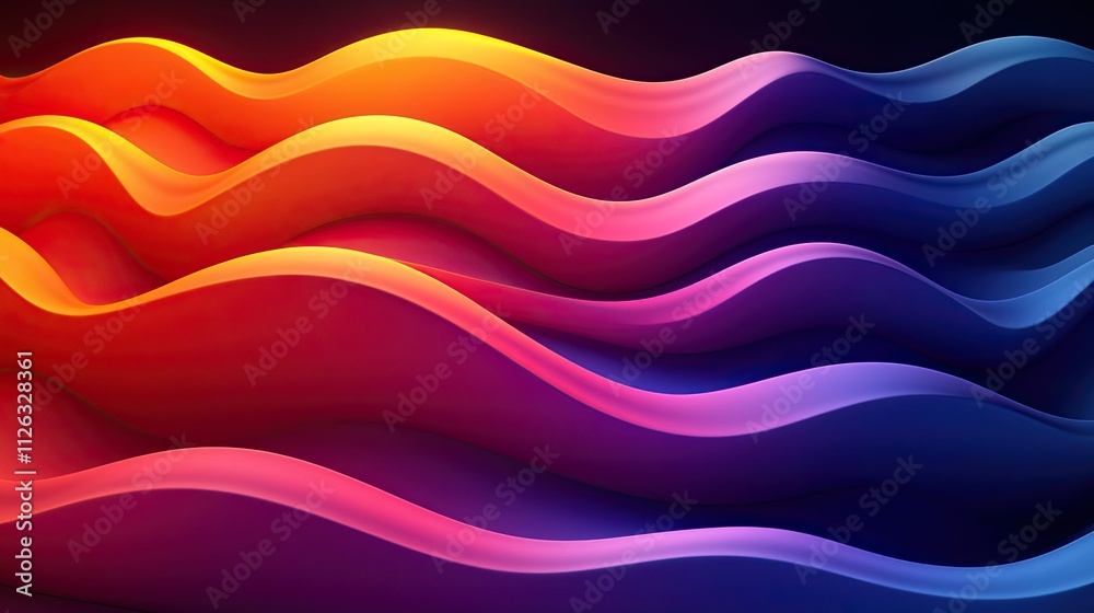 Poster colorful abstract waves in vibrant gradients create a dynamic visual experience in a dark backdrop