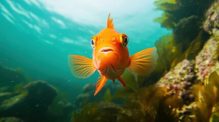 Fototapeta premium vibrant orange fish swimming in clear water