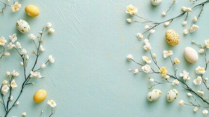 Fototapeta premium colorful small easter eggs with flowers and branches on a digital