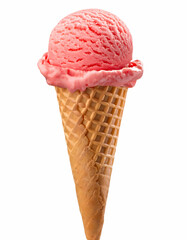 Delicious Strawberry Ice Cream in a Waffle Cone   Summer Treat  Sweet Dessert  Frozen Food