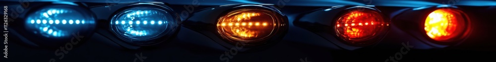 Poster colorful assortment of led car headlights and tail lights displayed together, designed for automotiv