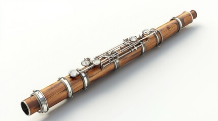 Naklejka premium A wooden flute with metal keys, designed for musical performance and artistry.