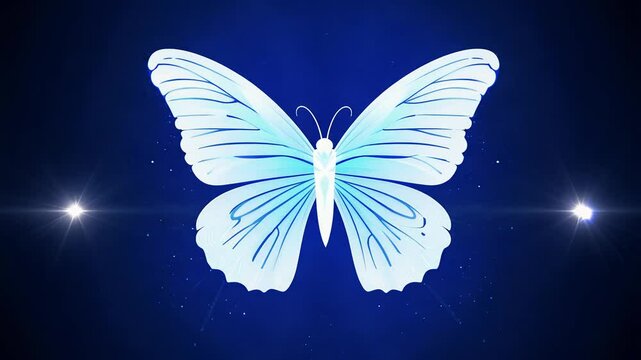 Perfectly centered particle video creates a butterfly pattern with slow wings and deep blue and white contrast