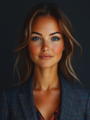 Naklejka premium A woman in a suit is smiling for the camera