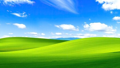 windows xp background with a modernized version of the iconic rolling hills and bright blue skies in vector art