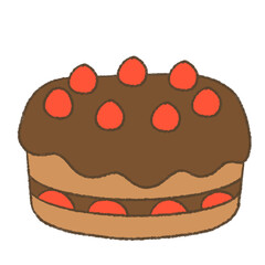 チョコといちごのホールケーキのゆるかわイラスト