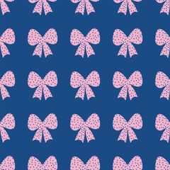 A seamless pattern with flat textured bows and ribbons