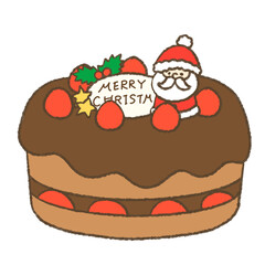 いちごとチョコのクリスマスケーキのゆるかわイラスト