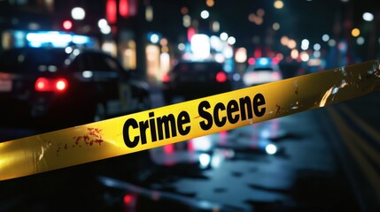 A police crime scene with a yellow tape surrounding it, justice and law, professional photography
