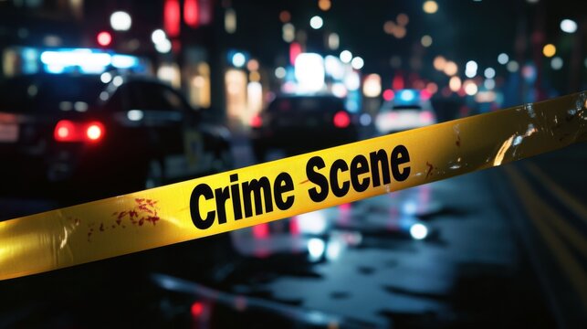 A police crime scene with a yellow tape surrounding it, justice and law, professional photography