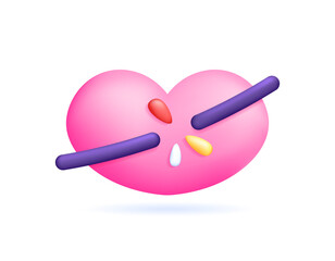 illustration of a heart symbol with a broken string. broken heart concept. love or romance problems. symbol or icon. minimalist 3d style design. element