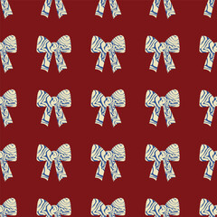 A seamless pattern with flat textured bows and ribbons