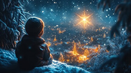 Fototapeta premium Wonder and Magic of Winter Nights Captured Under a Shimmering Star
