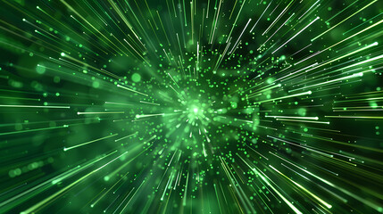 Abstract green burst, radiating energy and motion.