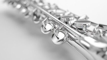 Obraz premium A close-up of a shiny silver flute, showcasing its keys and craftsmanship.